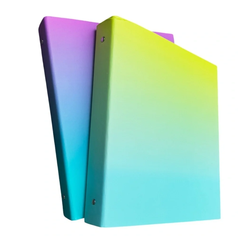 Set of 2 Ombré 1” 3-ring binders in purple to pink and green to blue, UBrand